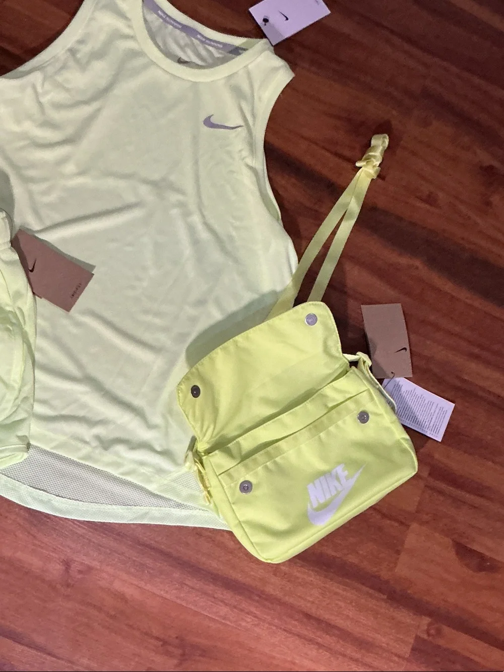 Nike Pale Yellow Women's Athletic Tank, Shorts Crossbody Bag Set nwt bundle